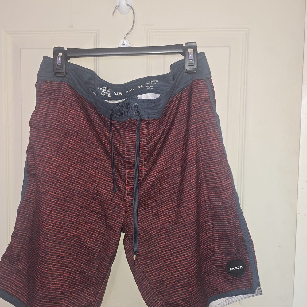 RVCA Red and Black Striped Board Shorts